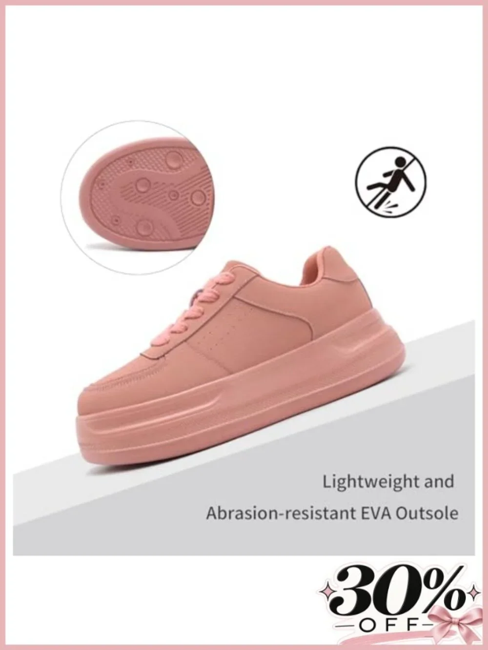 Platform Walking Sneakers Lace Up Lightweight Cushioned Foam Sole Women